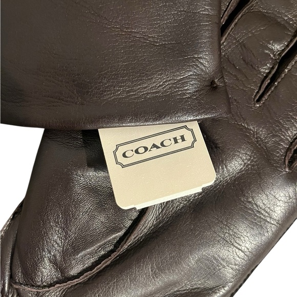 NWT VTG Coach Dark Chocolate Brown Leather 100% Shearling Gloves M Original Box - Picture 4 of 12